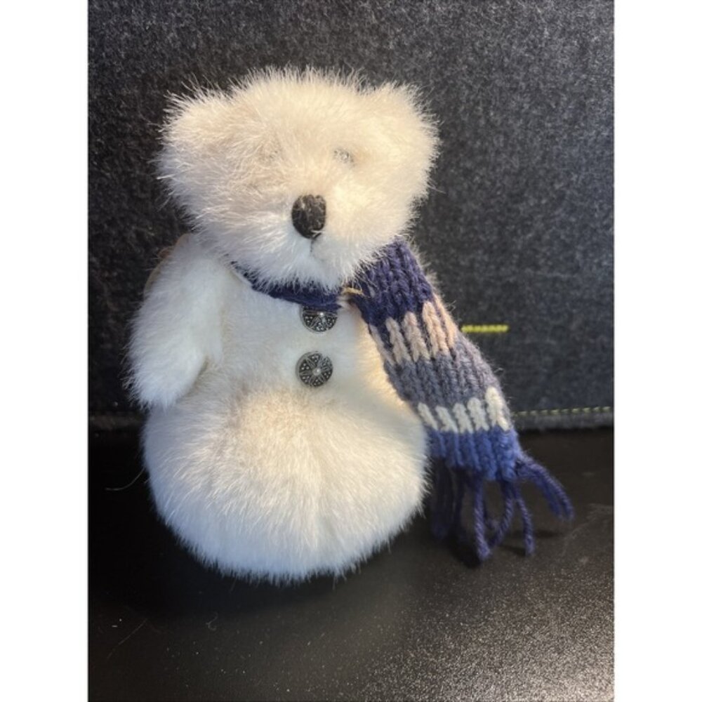 Vintage Boyds Bear Snowbeary White Snowman w/ Blue Scarf Winter Christmas Plush